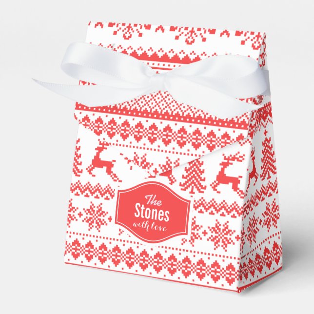 Christmas sweater red fair isle pattern monogram favor box (Front Side)