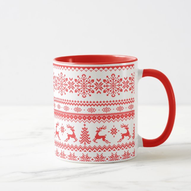 Christmas sweater red fair isle pattern monogram mug (Right)