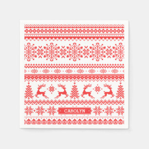 Christmas sweater red fair isle pattern monogram napkin