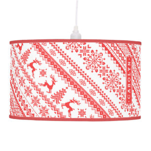Christmas sweater red fair isle pattern monogram pendant lamp