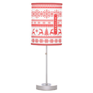 Christmas sweater red fair isle pattern monogram table lamp