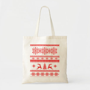 Christmas sweater red fair isle pattern monogram tote bag