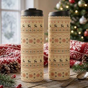 Christmas Sweater Reindeer Pattern Thermal Tumbler