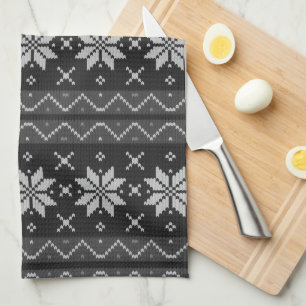 Christmas Sweater Scandinavian Knit Black Grey Kitchen Towel