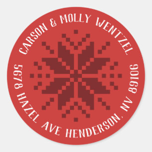 Christmas Sweater Snowflake Address Classic Round Sticker