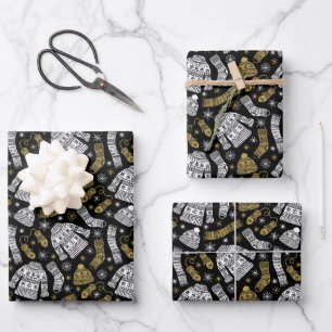 Christmas Sweater Socks Hat Gloves Snowflakes Wrapping Paper Sheet