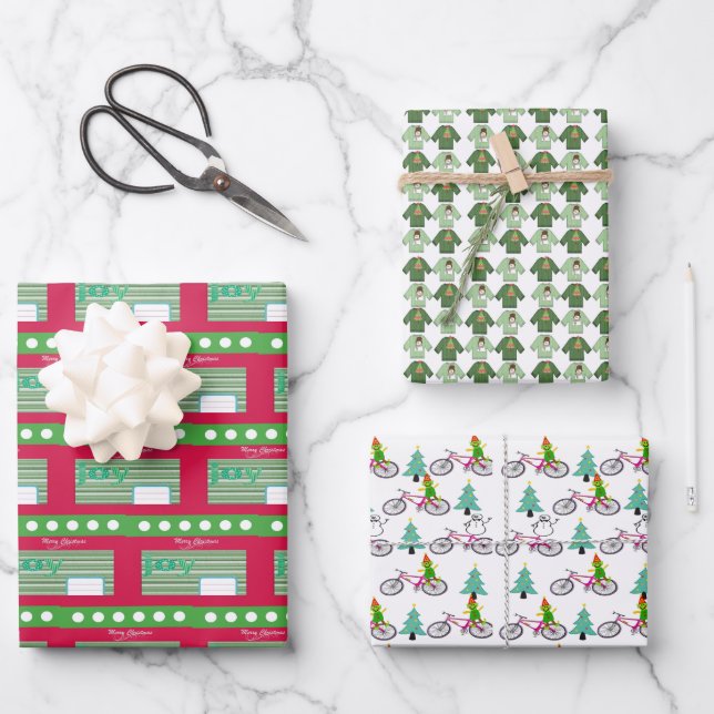 Christmas Sweaters Sheets Wrapping Paper Bicycle (Front)