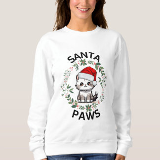 Christmas Sweatshirt Ladies - Santa Paws Cat