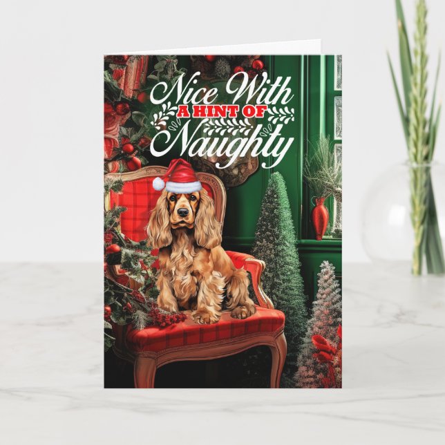 Christmas Sweet Cocker Spaniel Naughty or Nice Holiday Card (Front)
