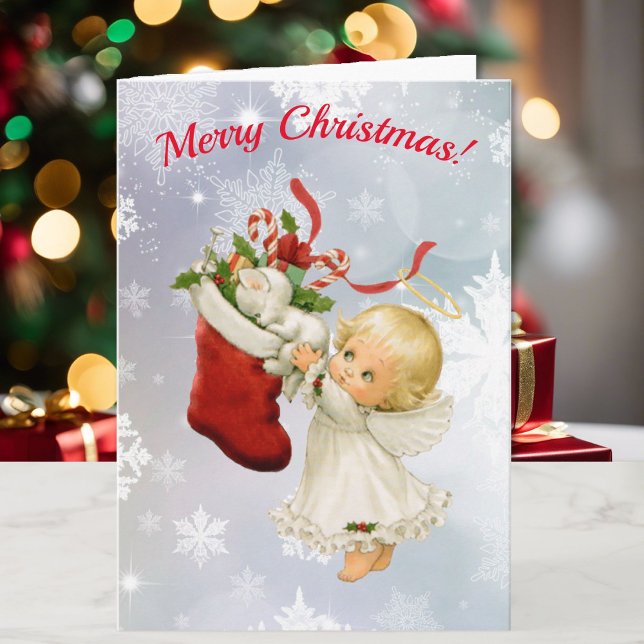 Christmas Sweet Littlest Angel & Kitty Your Text Card (Creator Uploaded)