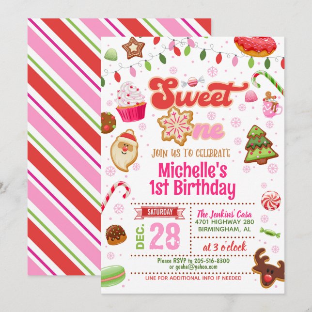 Christmas Sweet One Birthday Invitation - Girl (Front/Back)