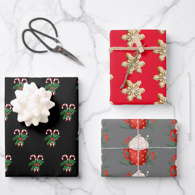 Christmas Sweet Treats Trio Wrapping Paper Sheet (Front)