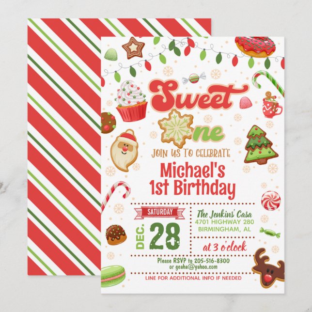 Christmas Sweet Un Anniversaire Invitation (Devant / Derrière)