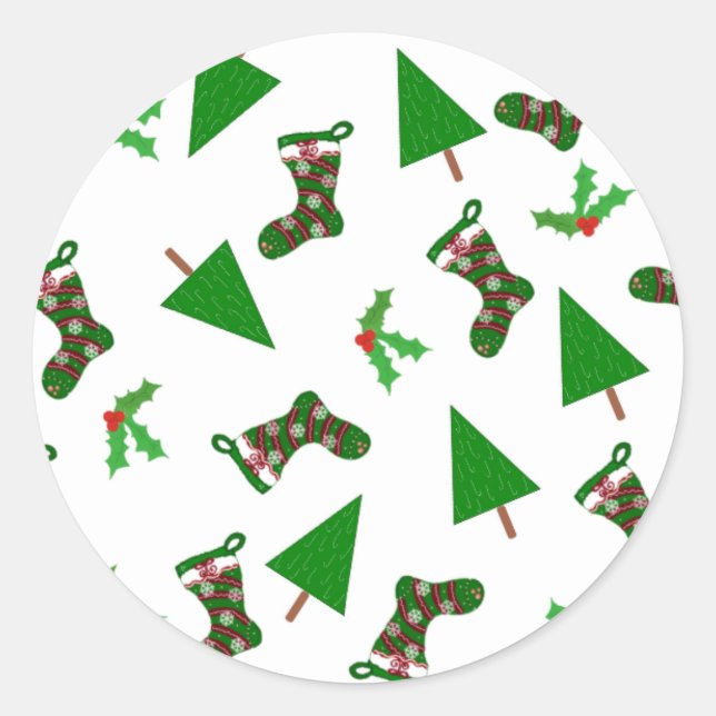 Christmas Symbols Red and Green Classic Round Sticker (Front)
