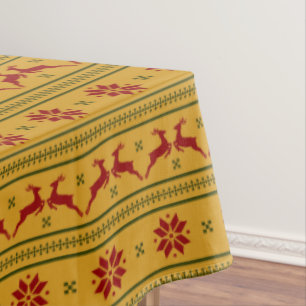 Christmas Symbols Reindeer Xmas Pattern Gold  Tablecloth