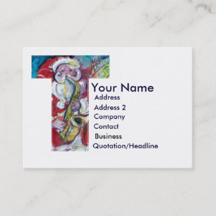 CHRISTMAS T LETTER / SANTA CLAUS WITH SAX BUSINESS CARD