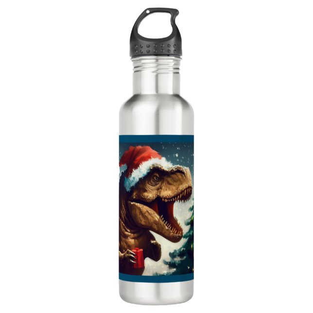 Christmas T-Rex 1 710 Ml Water Bottle (Front)