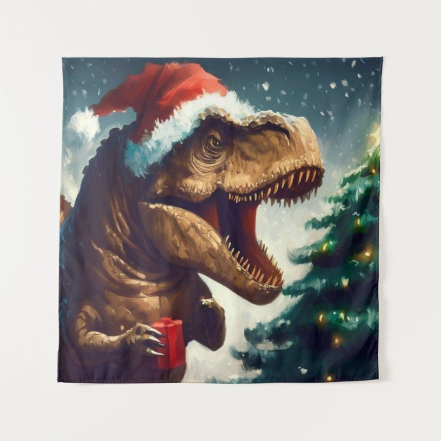 Christmas T-Rex 1 Tapestry (Front)