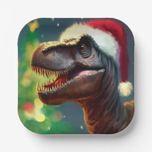 Christmas T-Rex 2 Paper Plate