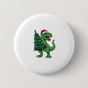 Christmas T-Rex Carrying Christmas Tree 2 Inch Round Button