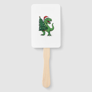 Christmas T-Rex Carrying Christmas Tree Hand Fan