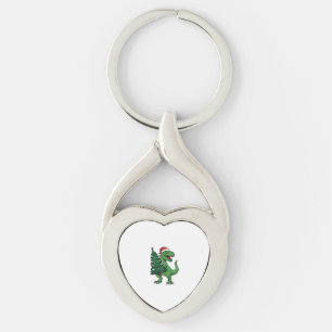 Christmas T-Rex Carrying Christmas Tree Keychain