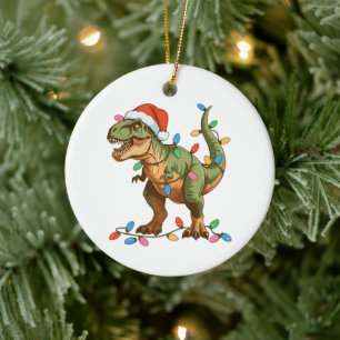 Christmas T Rex Dinosaur Xmas Dino Tyrannosaurus Ceramic Ornament