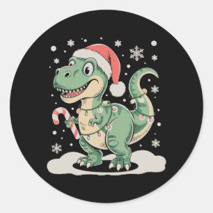 Christmas T Rex Dinosaur Xmas Santa Hat Holiday Classic Round Sticker