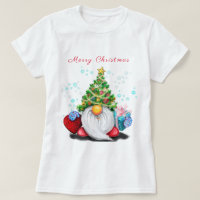Christmas T-Shirt Happy Gnome with Gift