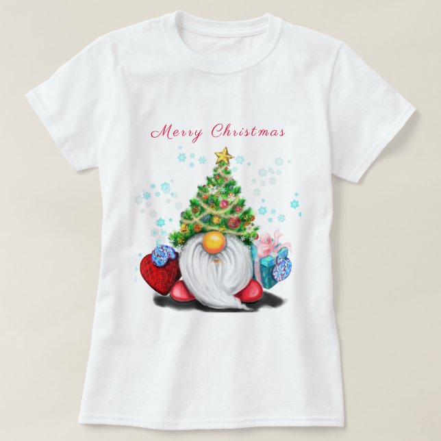 Christmas T-Shirt Happy Gnome with Gift (Design Front)