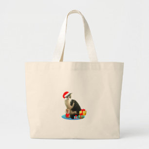 Christmas tabby cat and cute little angel large tote bag