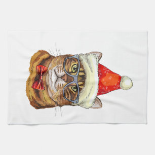 Christmas Tabby Cat Hand Towel