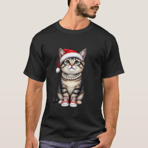 Christmas Tabby Cat Sneakers Santa Hat Kamala Pear T-Shirt