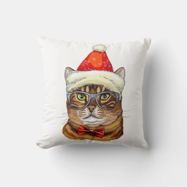 Christmas Tabby Cat  Throw Pillow (Front)