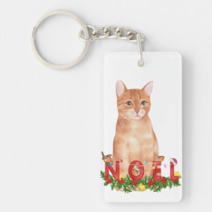 Christmas Tabby Cat Watercolor  Keychain
