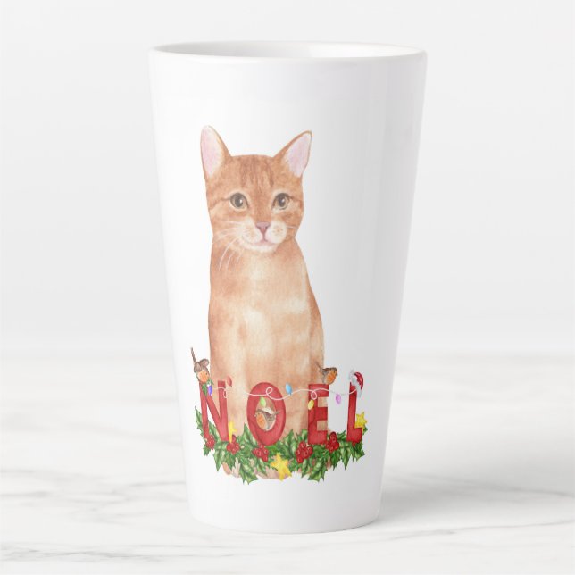 Christmas Tabby Cat Watercolor   Latte Mug (Front)