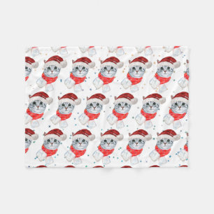 Christmas Tabby Cat with Red Scarf For Pet Lovers Fleece Blanket