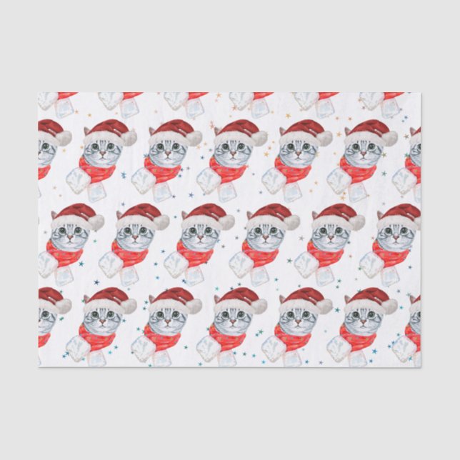 Christmas Tabby Cat with Red Scarf For Pet Lovers Tissue Paper (Front)