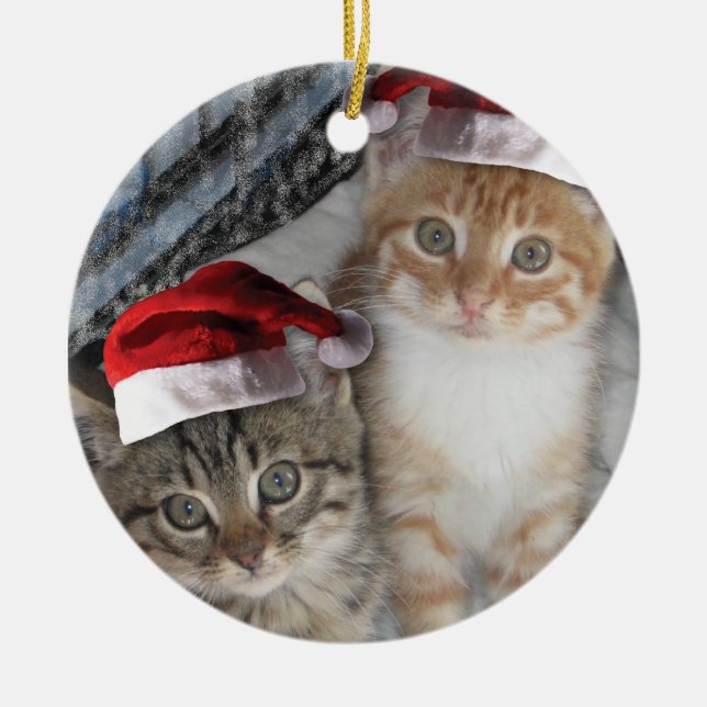 Christmas Tabby Kittens Ceramic Ornament (Front)