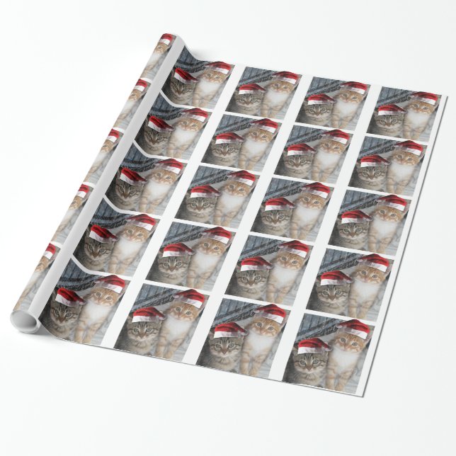 Christmas Tabby Kittens Wrapping Paper (Unrolled)
