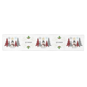 Christmas Table Runner Plaid trees and Snowman