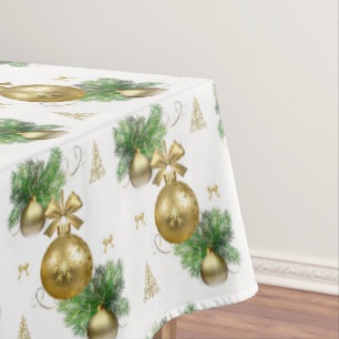 Christmas Tablecloth, Gold Balls Tablecloth