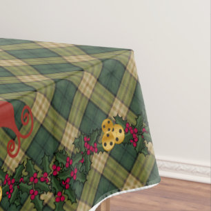 Christmas Tablecloth, Green Plaid 52 x 70 Tablecloth