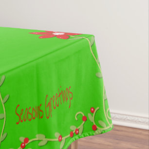 Christmas Tablecloth, Green Seasons Greetings Tablecloth