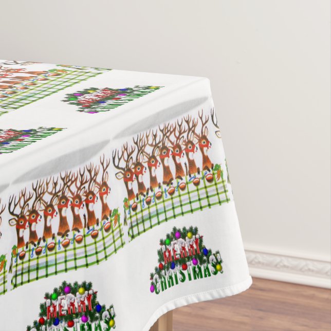 Christmas Tablecloth, Merry Christmas, Reindeer Tablecloth (In Situ)