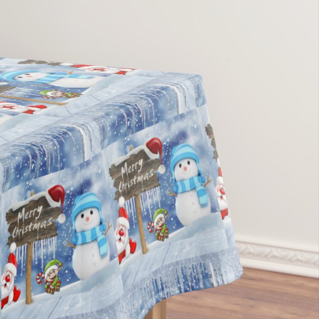 Christmas Tablecloth, Merry Christmas, Snowman Tablecloth (In Situ)