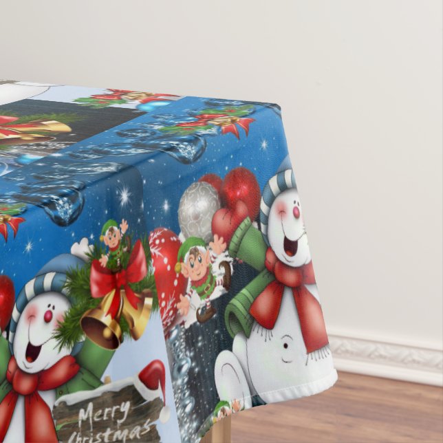 Christmas Tablecloth, Merry Christmas, Snowman Tablecloth (In Situ)