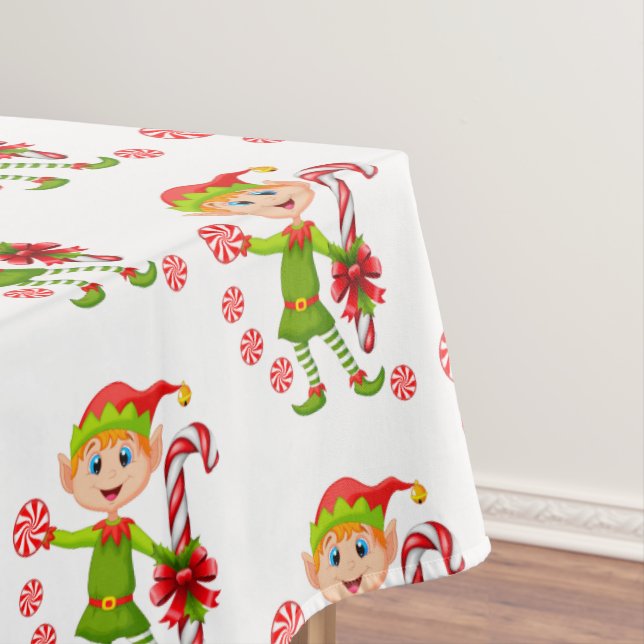 Christmas Tablecloth, Merry , Elf Peppermint Tablecloth (In Situ)