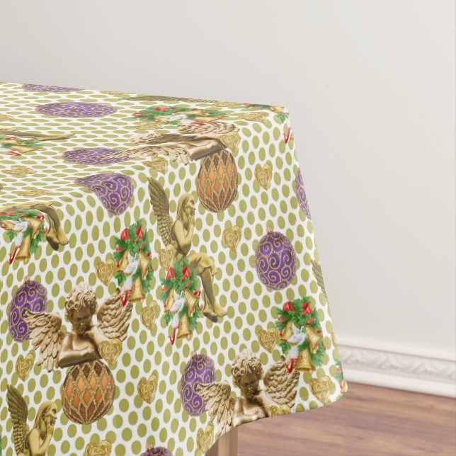 Christmas Tablecloth, Merry Gold Angels Tablecloth (In Situ)