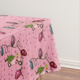 Christmas Tablecloth, Pink Car Elf, Lights Tablecloth